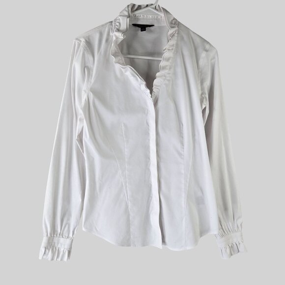 Brooks Brothers Buttondown Shirt White Ruffle Academia Old Money Preppy Work Top - Picture 2 of 13